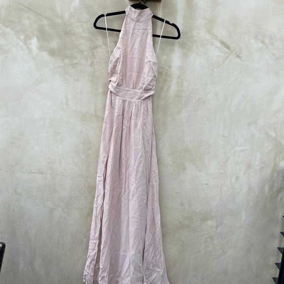 Reformation Andee Maxi Length Dress Champagne Halter Neckline Bow Tie Open Back - Picture 8 of 14